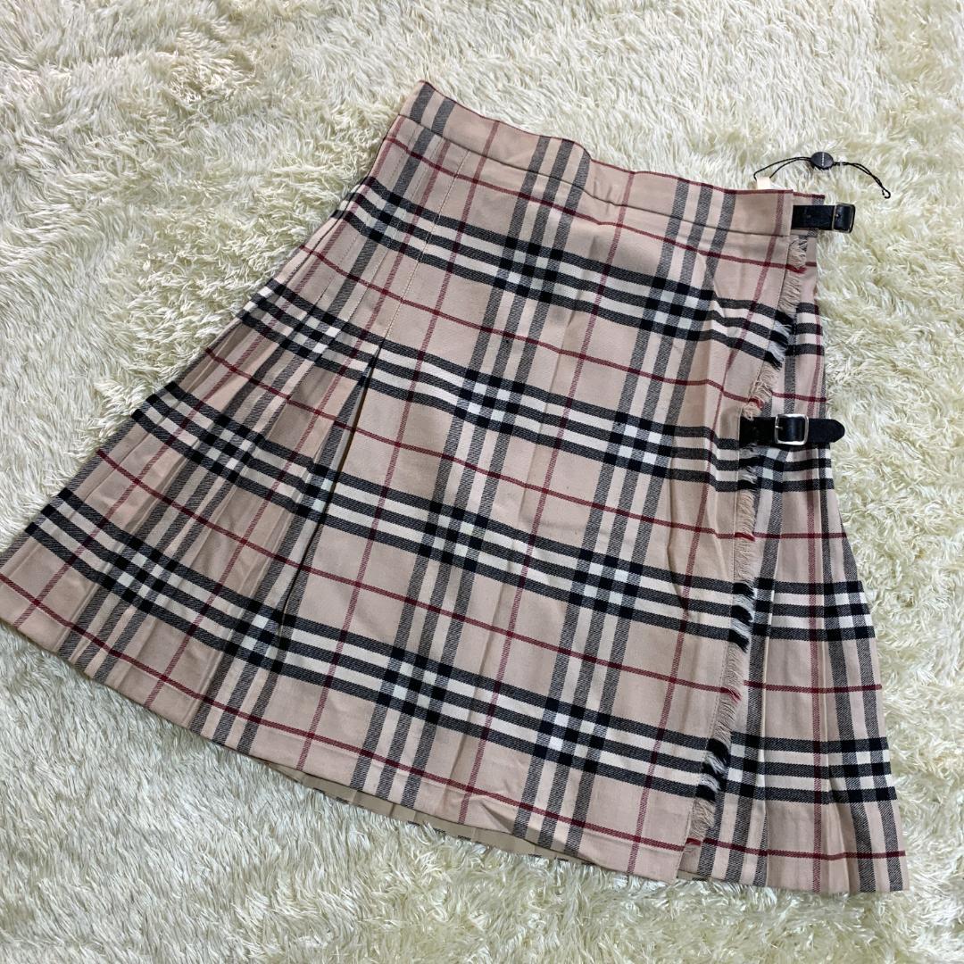 バーバリーロンドン プリーツスカート ラップ巻き ノバチェック ベージュ US8