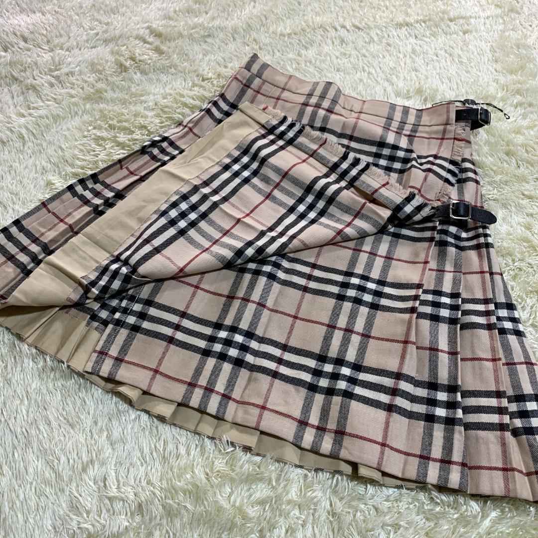 バーバリーロンドン プリーツスカート ラップ巻き ノバチェック ベージュ US8