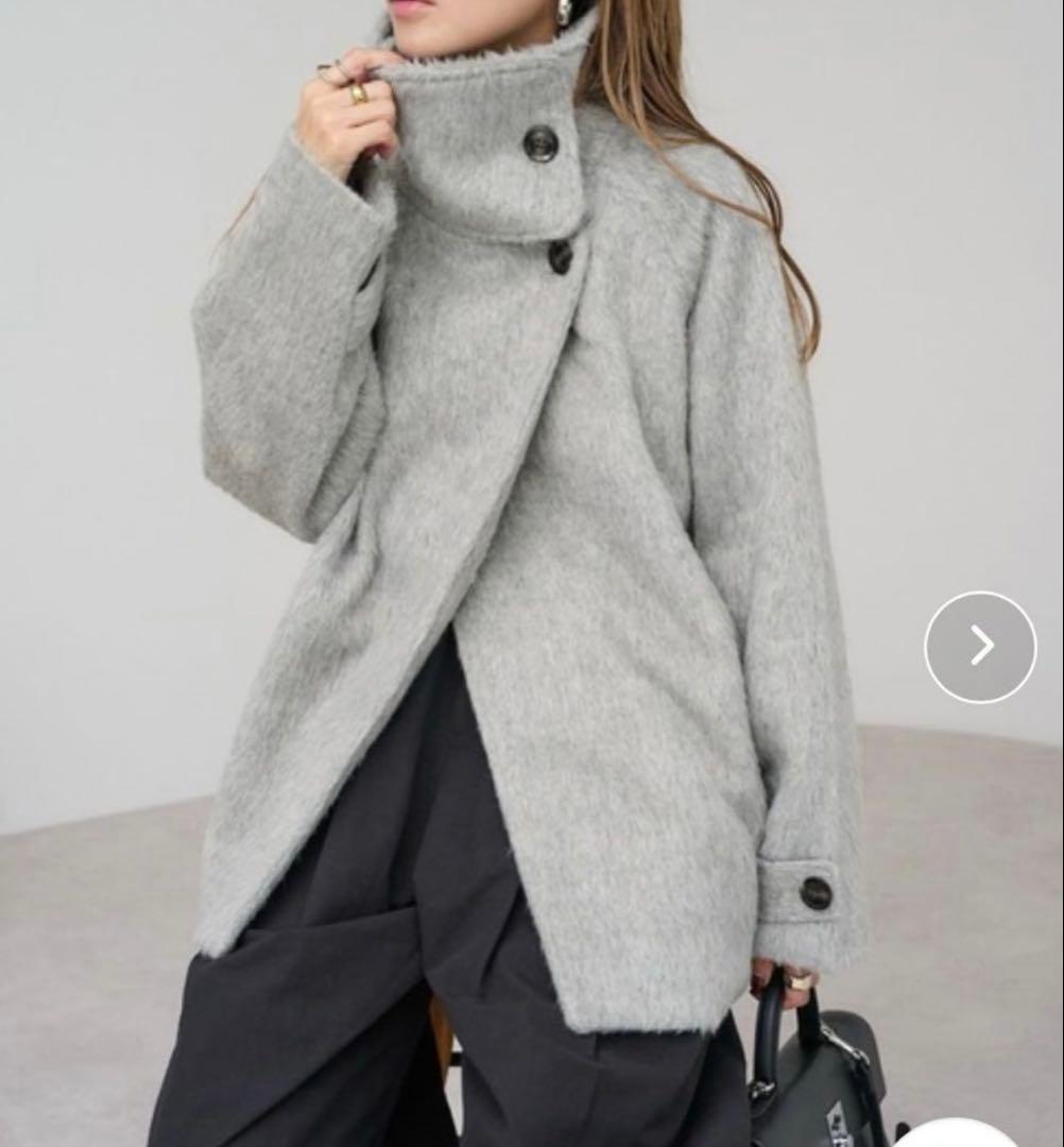 ボンジュールサガンシャギーミドル丈スタンドカラーコート