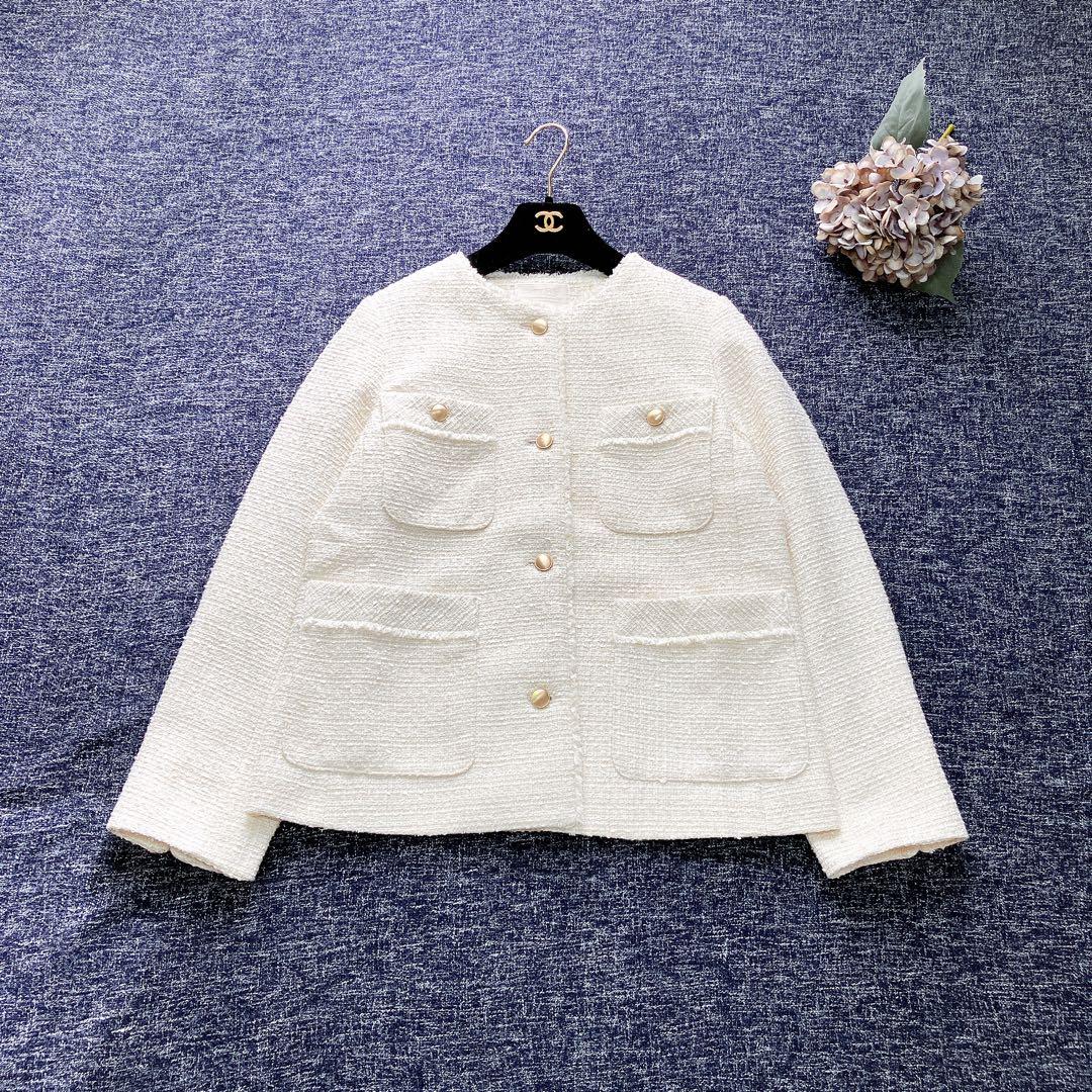 エニィスィス　24AW ツイードノーカラーミドル ジャケット　金ボタン　M