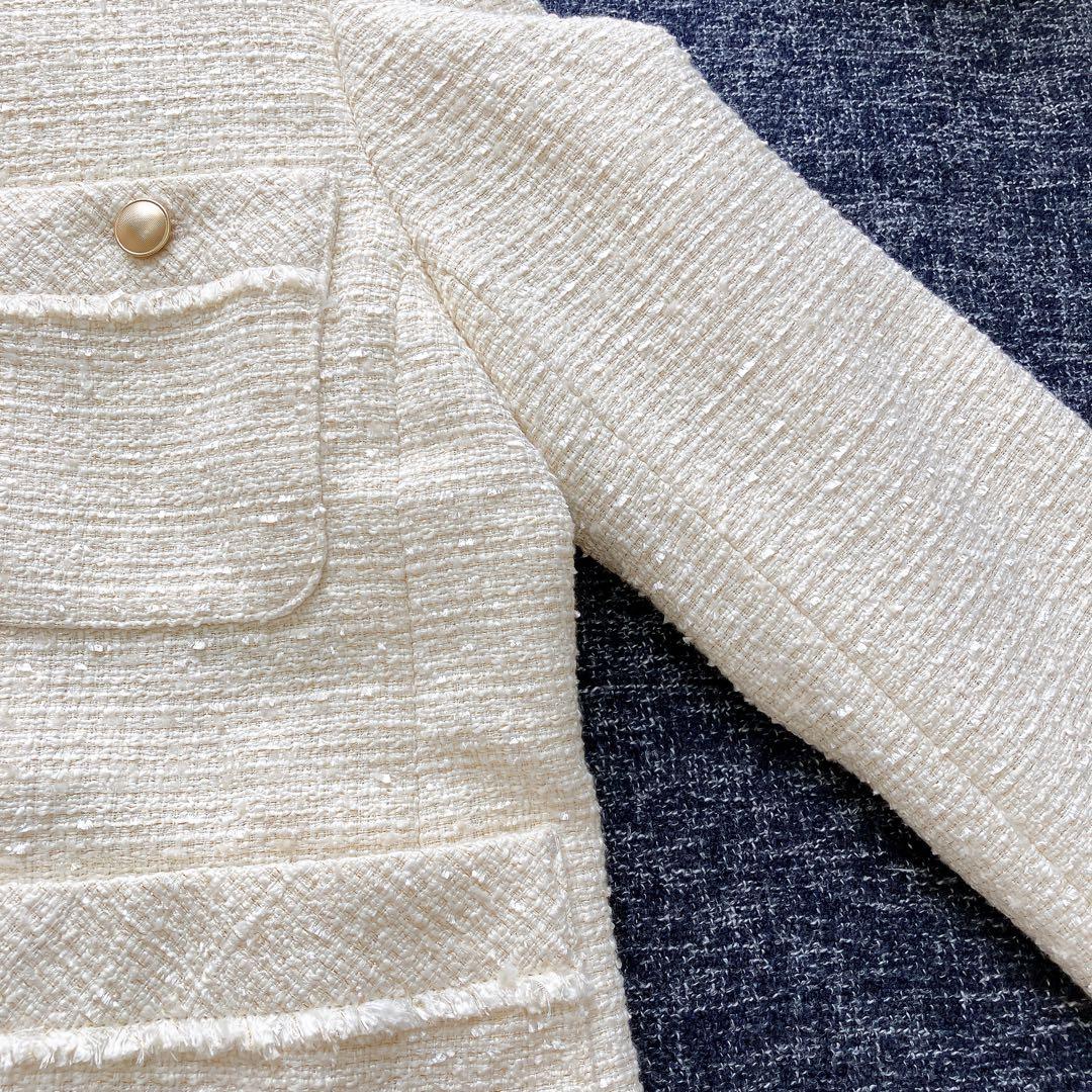 エニィスィス　24AW ツイードノーカラーミドル ジャケット　金ボタン　M