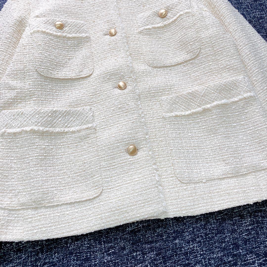 エニィスィス　24AW ツイードノーカラーミドル ジャケット　金ボタン　M