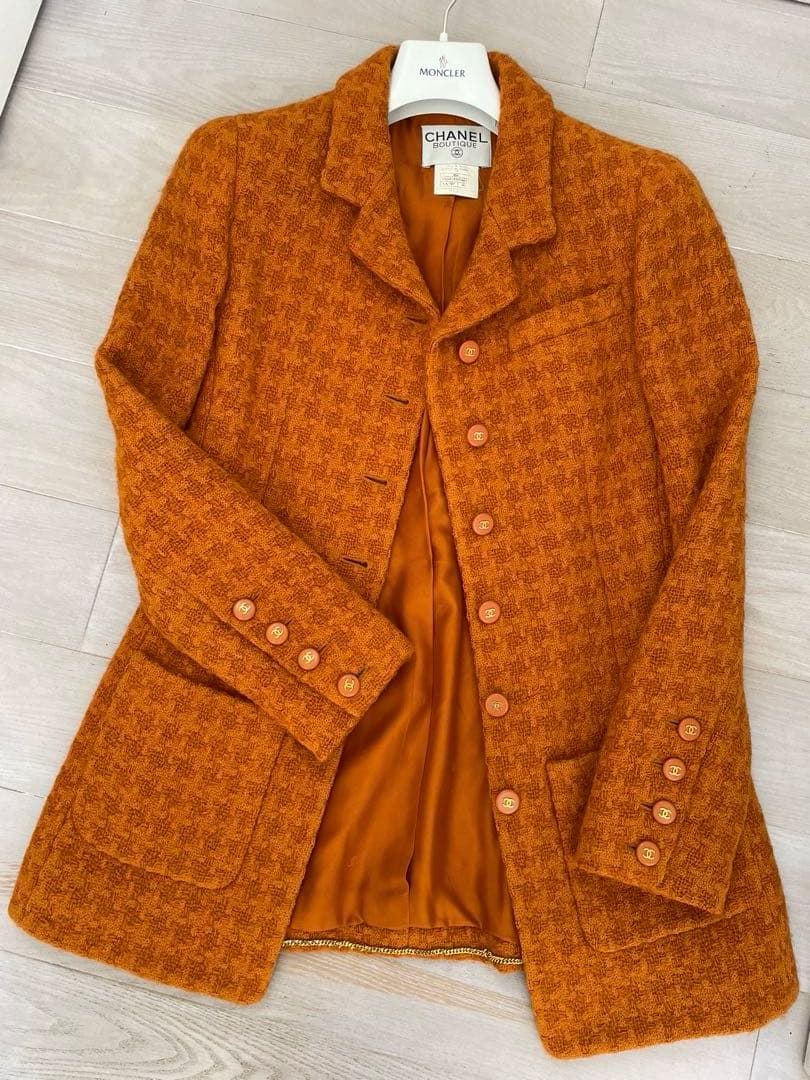 シャネル　オレンジ ツイード テーラードジャケット