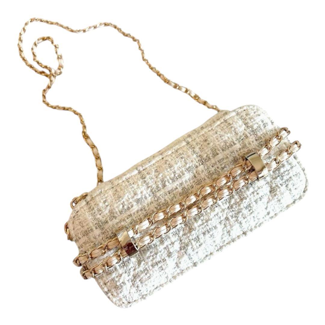 【新品未使用】 CHANEL ツイード 白 ホワイト チェーン バッグ