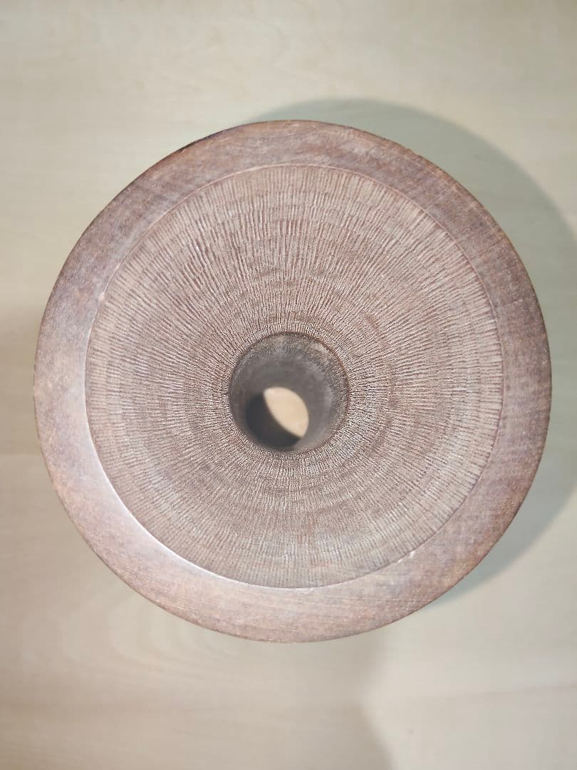 市岡 小鼓の胴 朱で扇子と萩の図柄 鉋目あり