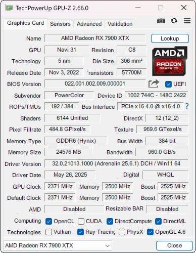 美品 PowerColor Radeon RX7900XTX 24GB 完動品