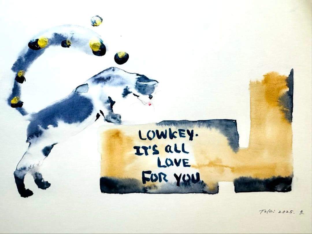 猫 愛の箱を覗く ※額装済み