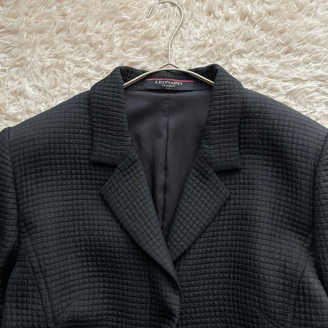 美品 レオナール テーラードジャケット トリム ウール シルク 大きいサイズXL