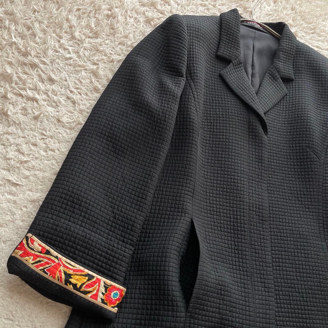 美品 レオナール テーラードジャケット トリム ウール シルク 大きいサイズXL