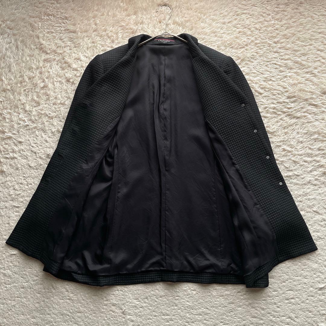 美品 レオナール テーラードジャケット トリム ウール シルク 大きいサイズXL