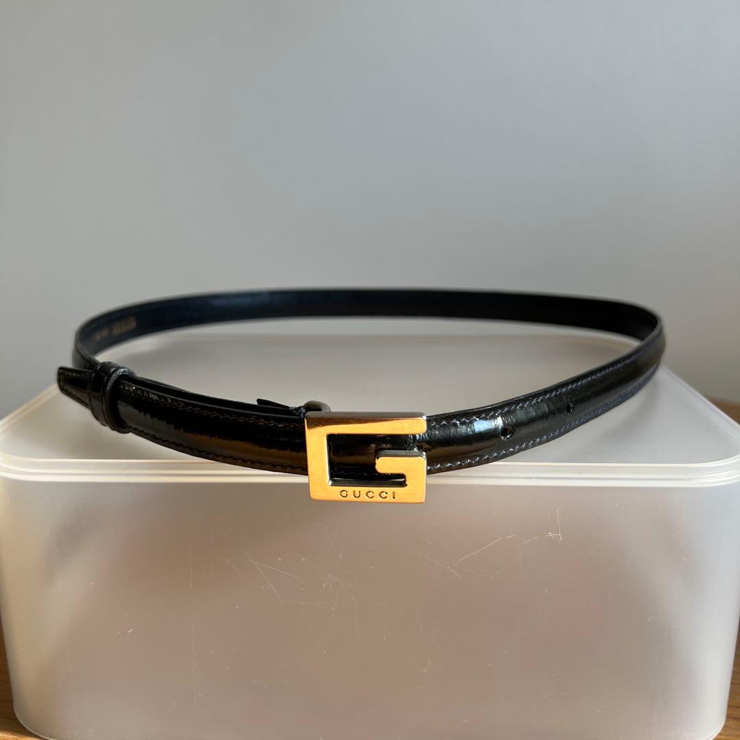 [ラストプライス]GUCCI本革スリムベルトネイビーブルー