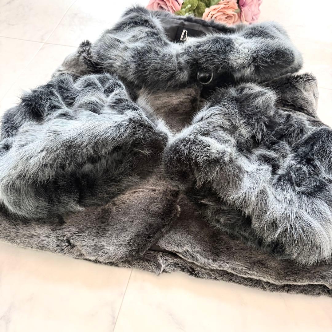 近年物 チンチラ染め ロシアリス リアルファー クロップド ボレロ 毛皮 40