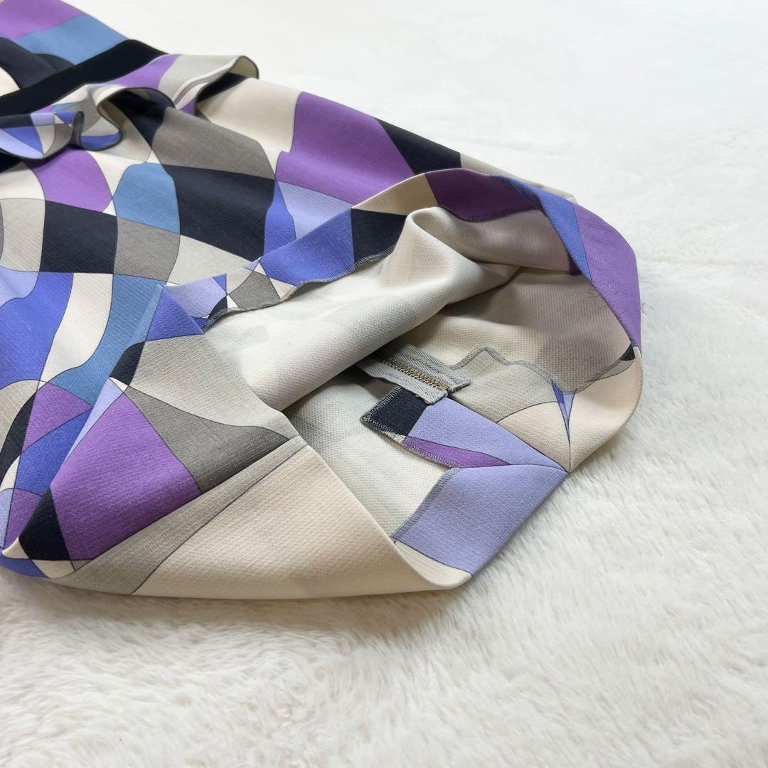 美品【エミリオプッチ】ウールウエストフリルノースリーブワンピース☆幾何学柄☆L