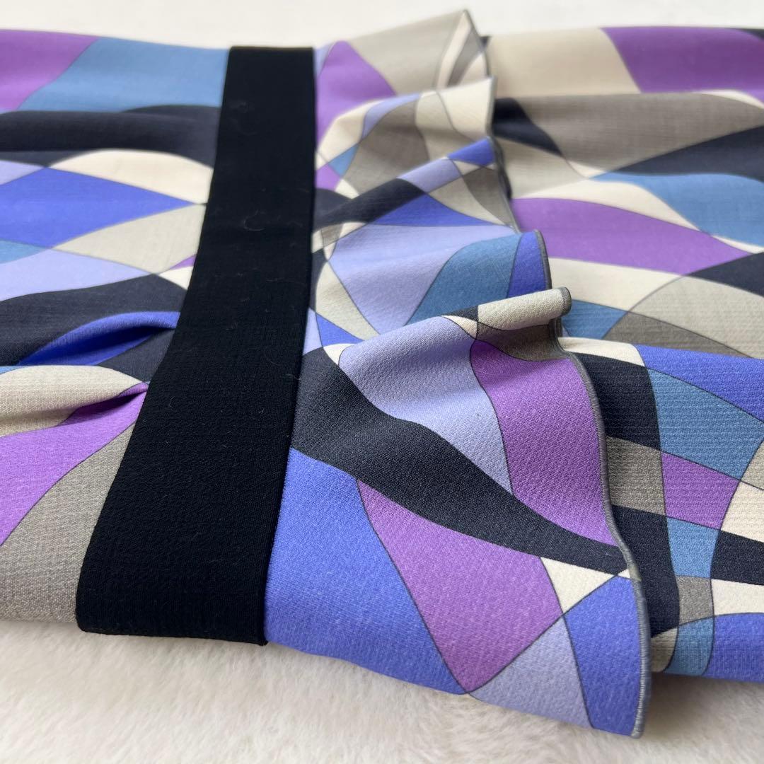 美品【エミリオプッチ】ウールウエストフリルノースリーブワンピース☆幾何学柄☆L