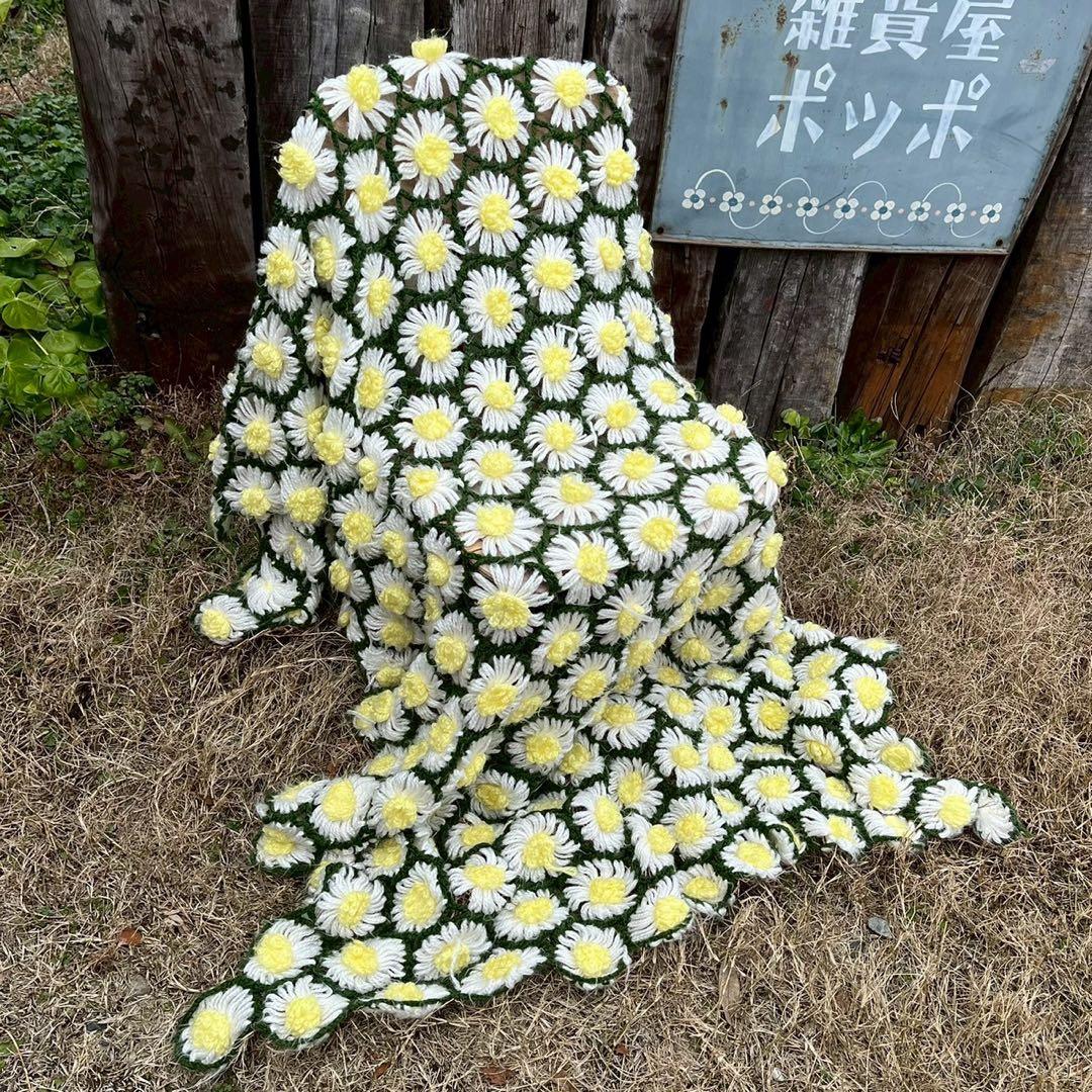 【USA vintage】 グラニーブランケット　花柄　デイジー　アメリカ