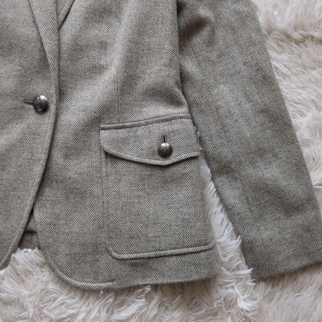 美品 ローレンラルフローレン ヘリンボーンブレザー 銀ボタン グレー M