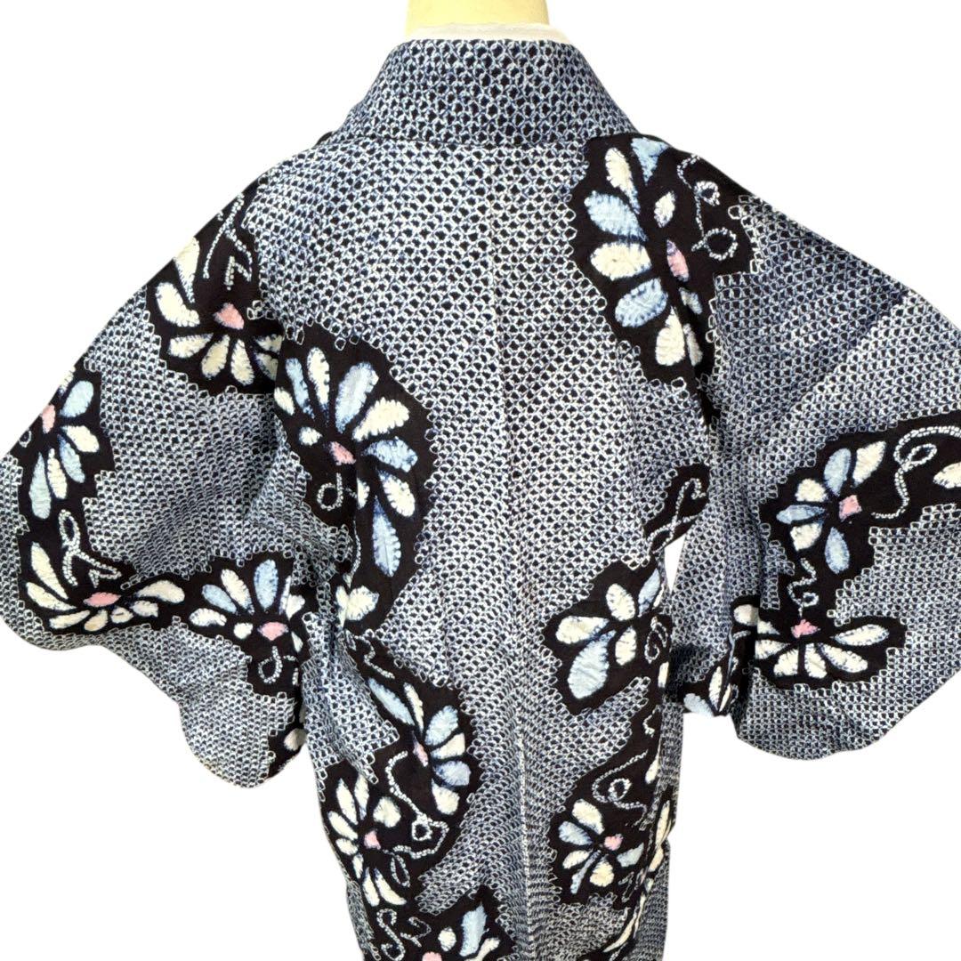 A73有松鳴海絞り 高級浴衣 花 綿　夏着物