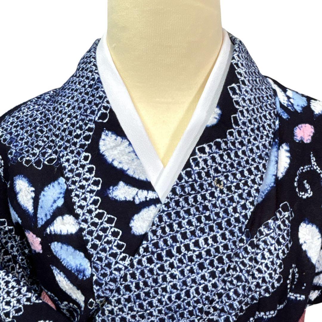 A73有松鳴海絞り 高級浴衣 花 綿　夏着物