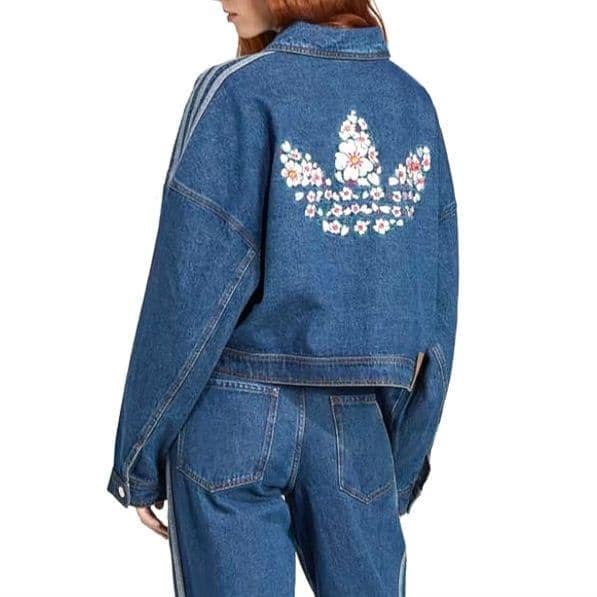 【美品★2XL】アディダス　花柄　刺繍　短丈　デニムジャケット　Y2K