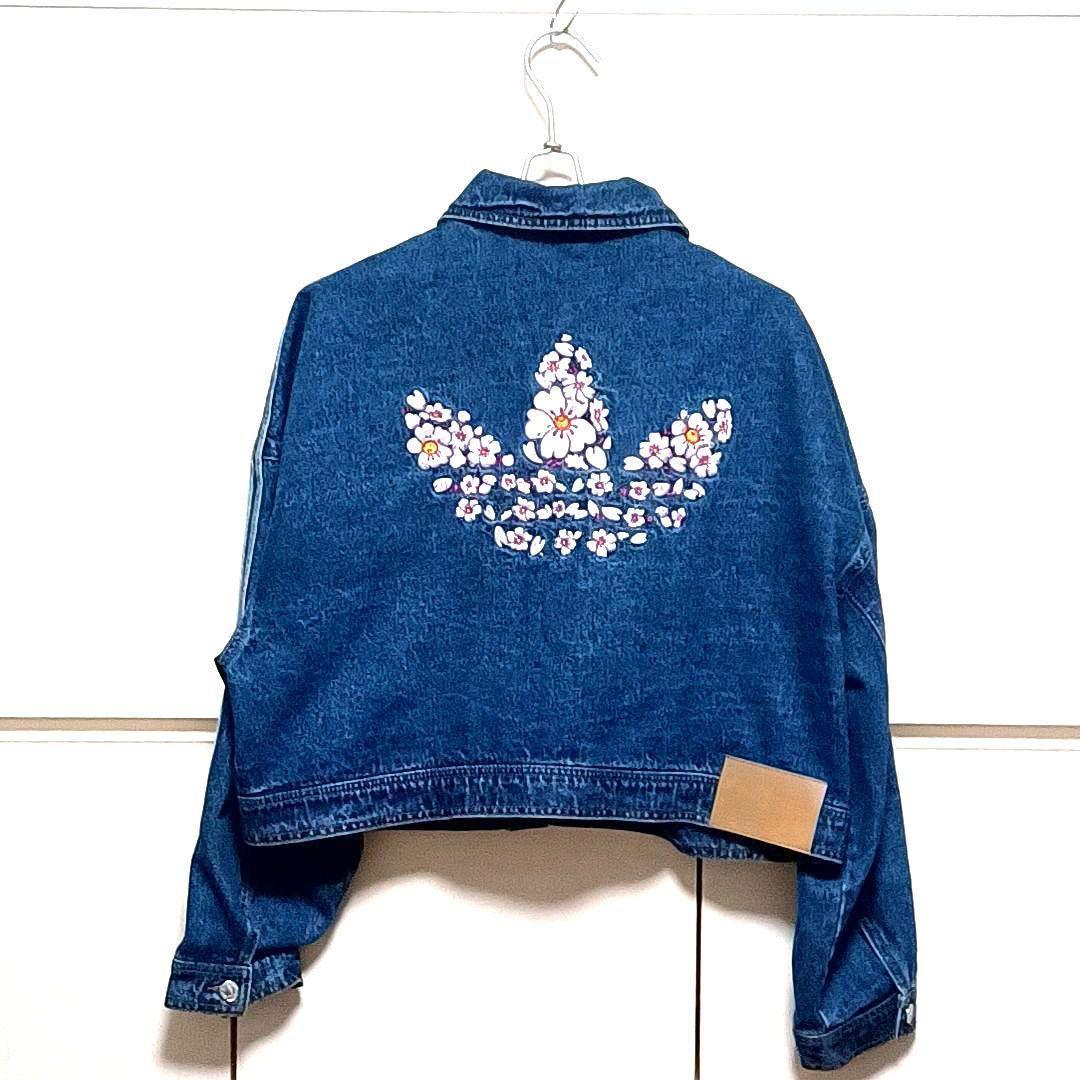 【美品★2XL】アディダス　花柄　刺繍　短丈　デニムジャケット　Y2K