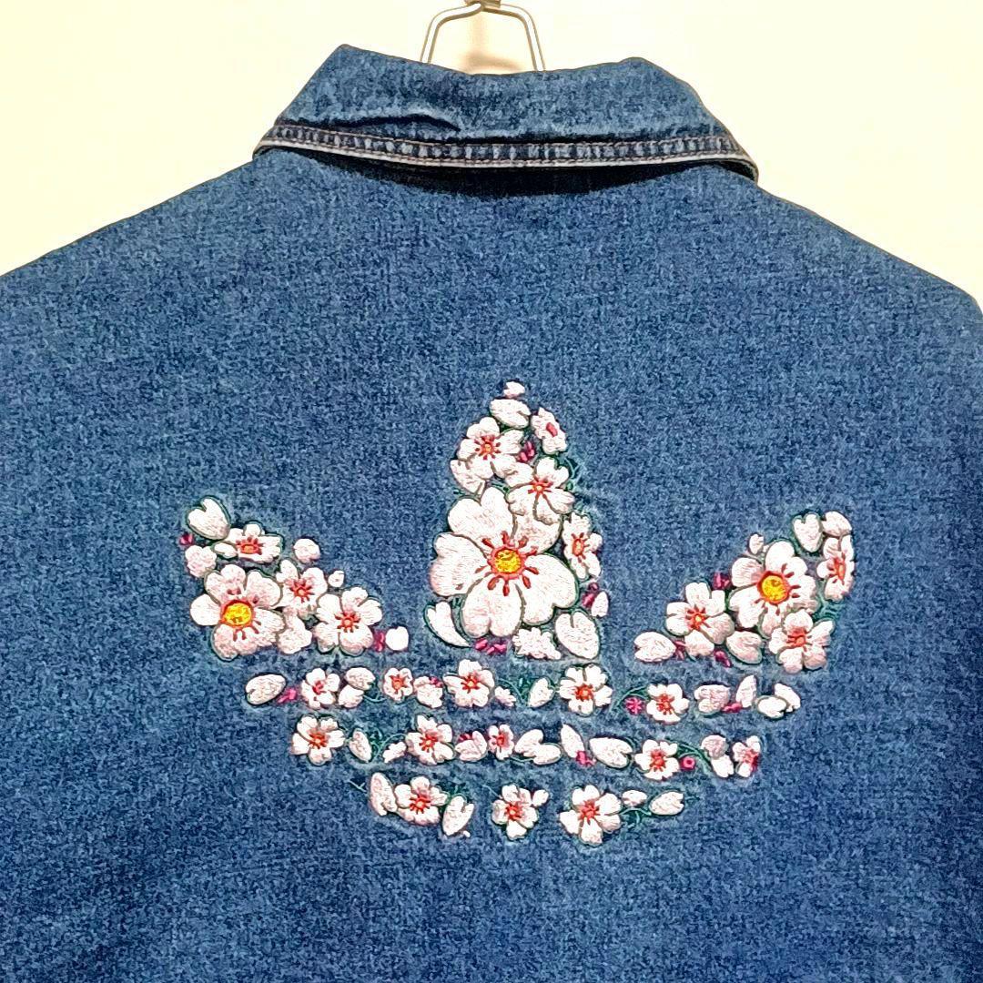 【美品★2XL】アディダス　花柄　刺繍　短丈　デニムジャケット　Y2K