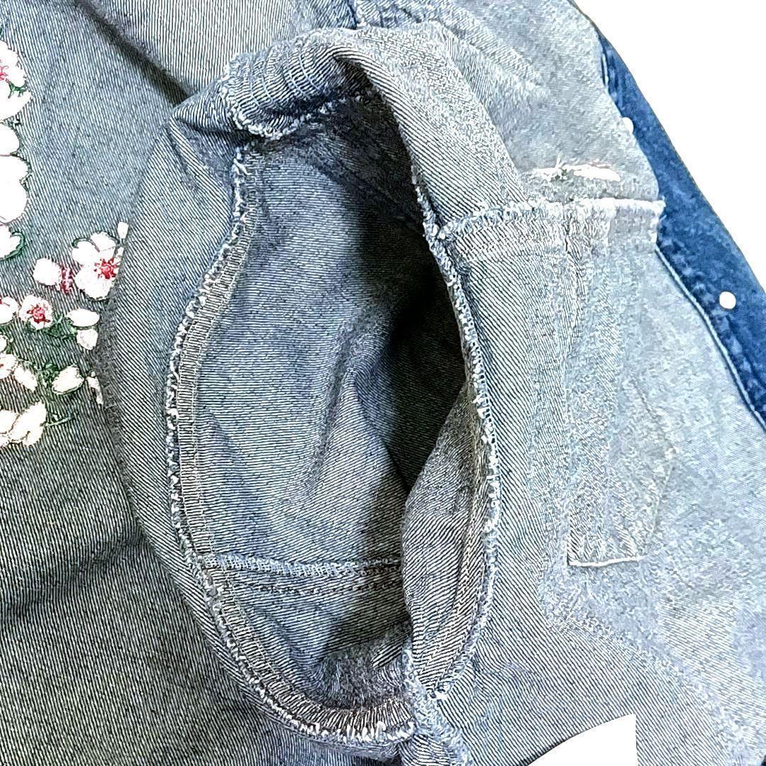 【美品★2XL】アディダス　花柄　刺繍　短丈　デニムジャケット　Y2K