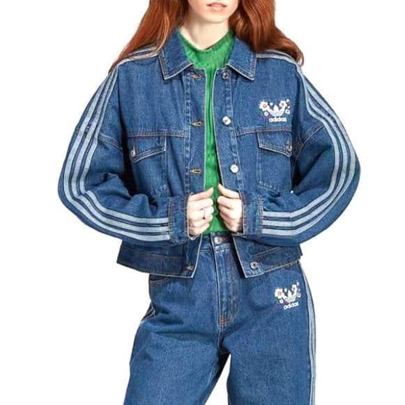 【美品★2XL】アディダス　花柄　刺繍　短丈　デニムジャケット　Y2K