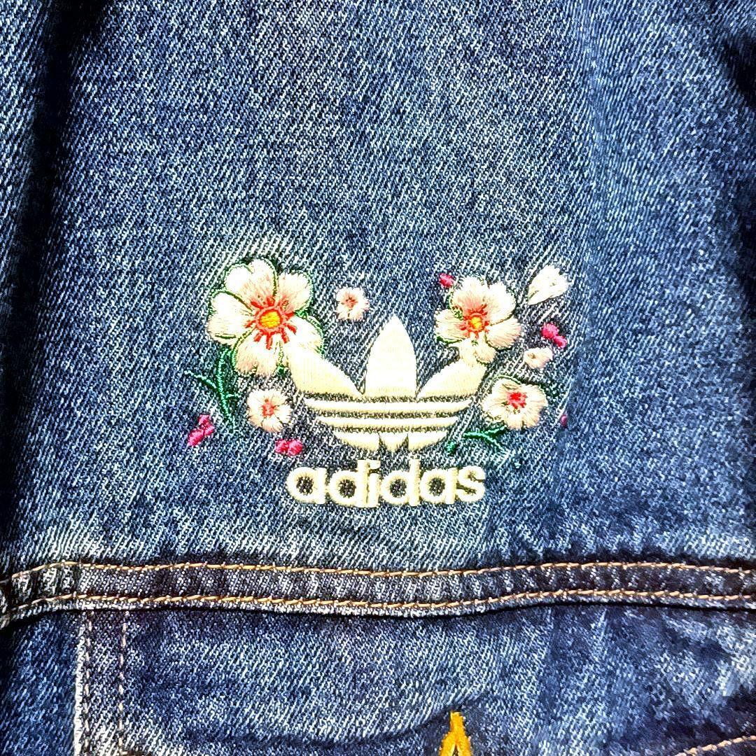 【美品★2XL】アディダス　花柄　刺繍　短丈　デニムジャケット　Y2K