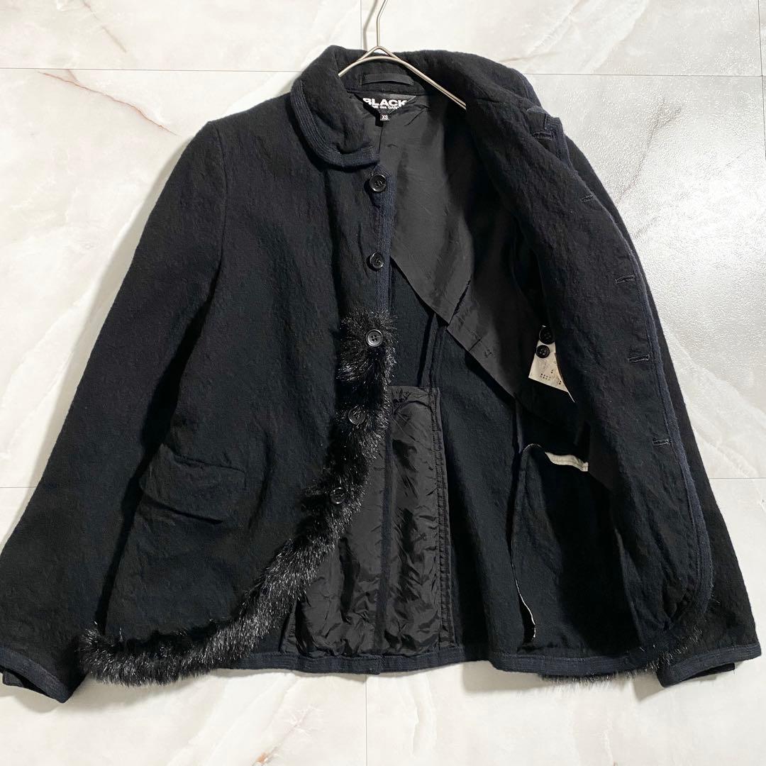 B18137 ブラックコムデギャルソン ファーパッチウール縮絨ジャケット 黒XS
