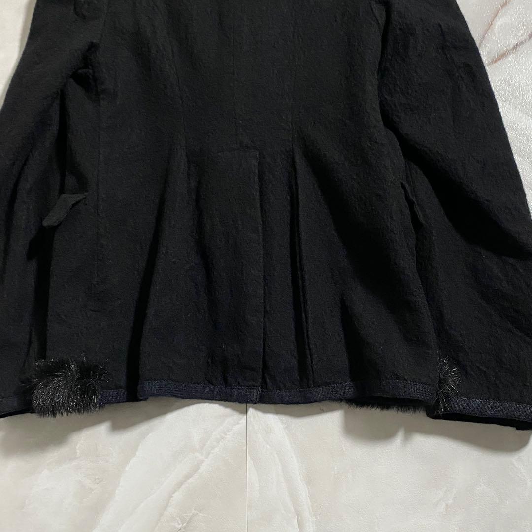 B18137 ブラックコムデギャルソン ファーパッチウール縮絨ジャケット 黒XS