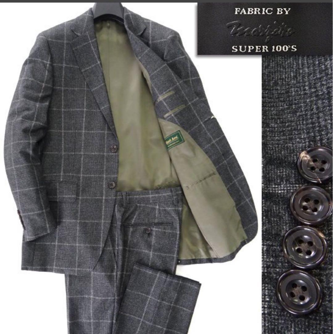 ケントアヴェニュー伊Marzotto Super100'SスーツA6(L)灰秋冬