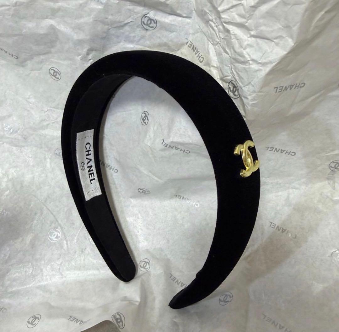 CHANEL シャネル カチューシャ ベロアカチューシャ ブラック 黒 未使用