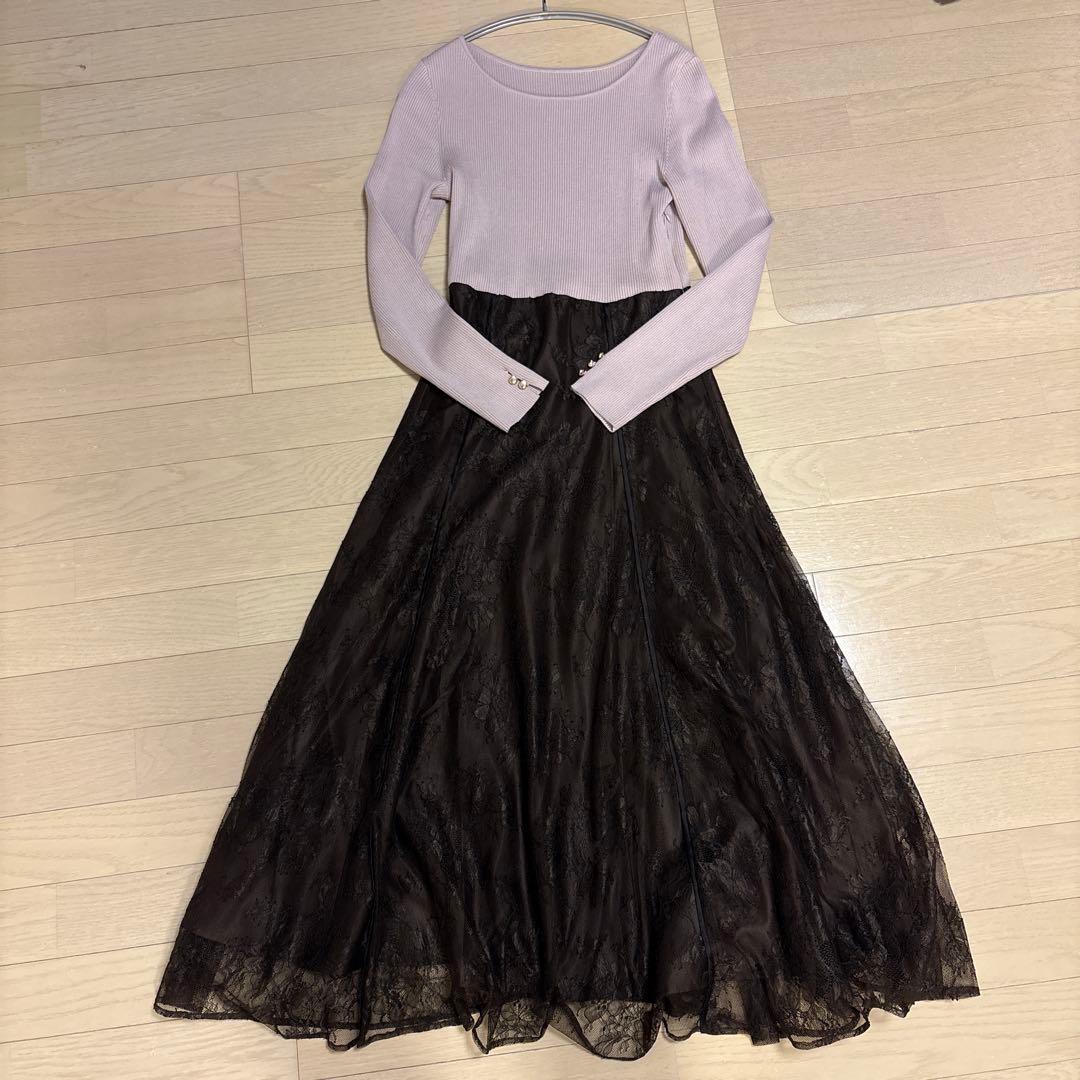 【美品】apuweiser-riche華奢レースドッキングニットワンピース