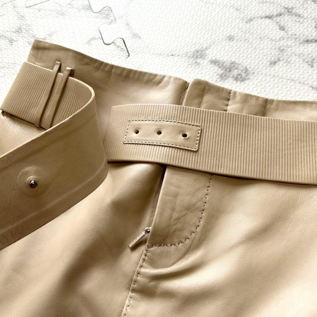 未使用タグ付け◎GUCCI グッチ ラムレザー スカート ベルト付き ベージュ