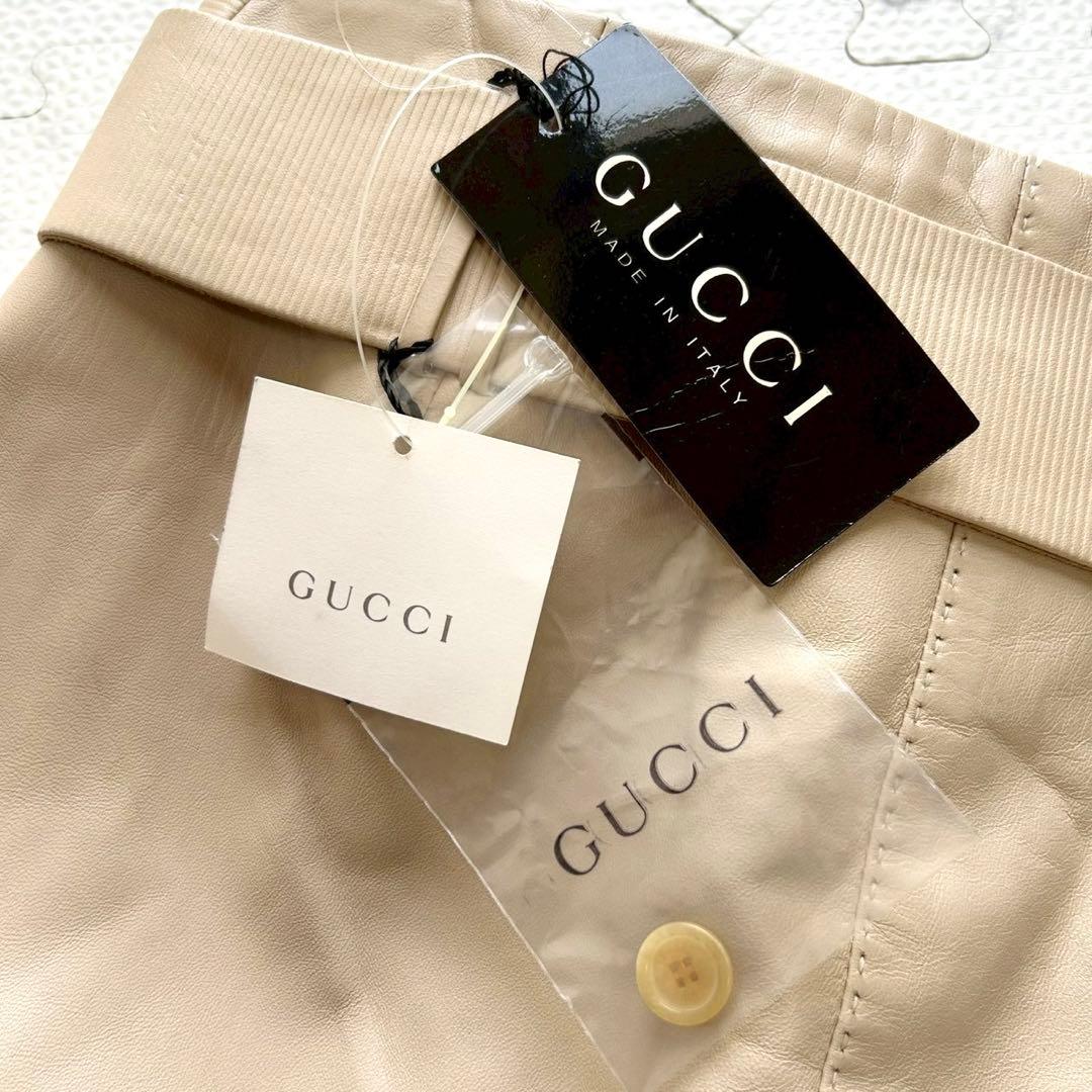 未使用タグ付け◎GUCCI グッチ ラムレザー スカート ベルト付き ベージュ