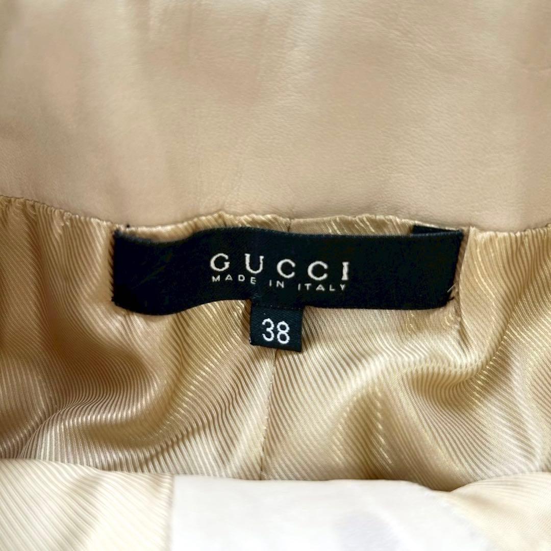 未使用タグ付け◎GUCCI グッチ ラムレザー スカート ベルト付き ベージュ