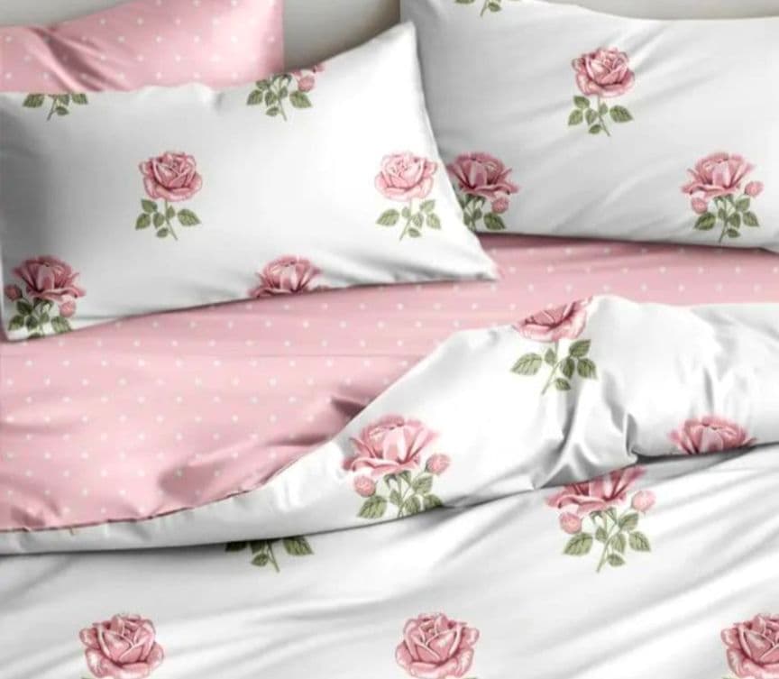新品★綿100%白ピンク薔薇ピンク水玉ダブル掛け布団カバー枕カバー２枚3枚セット