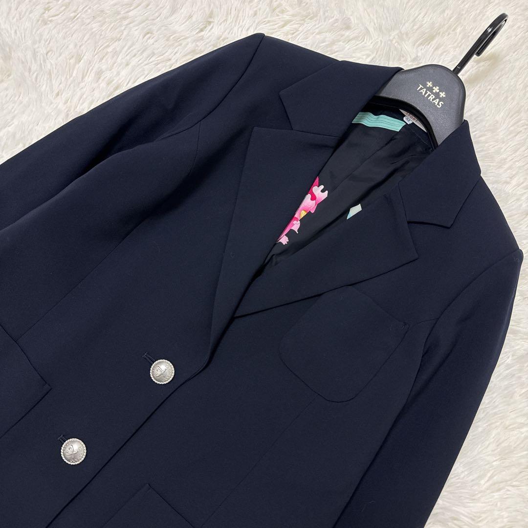 レオナール　テーラードジャケット　裏地総柄　花柄　大きいサイズ42 トリム　紺色