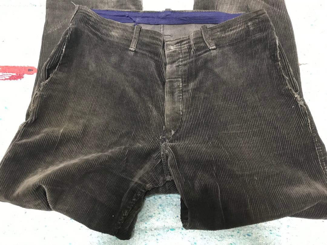 40s ブラック フェード 太畝 黒コーデュロイ ワークパンツ フランス ユーロ