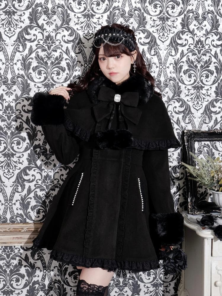 [NOEMIE]新品ゴシックフリルレースアップケープコート