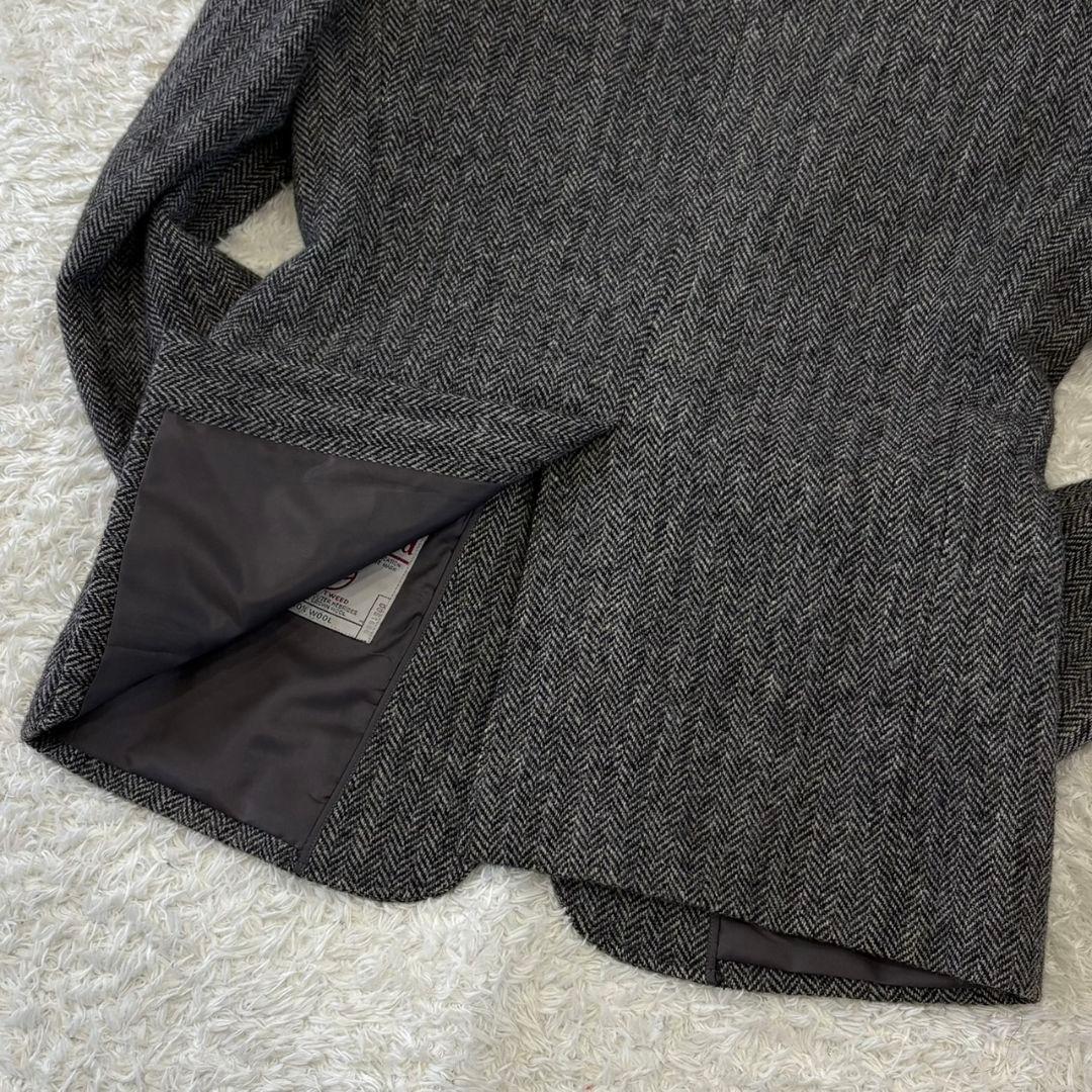 ハリスツイード テーラードジャケット 総柄 ヘリンボーン L チャコールグレー