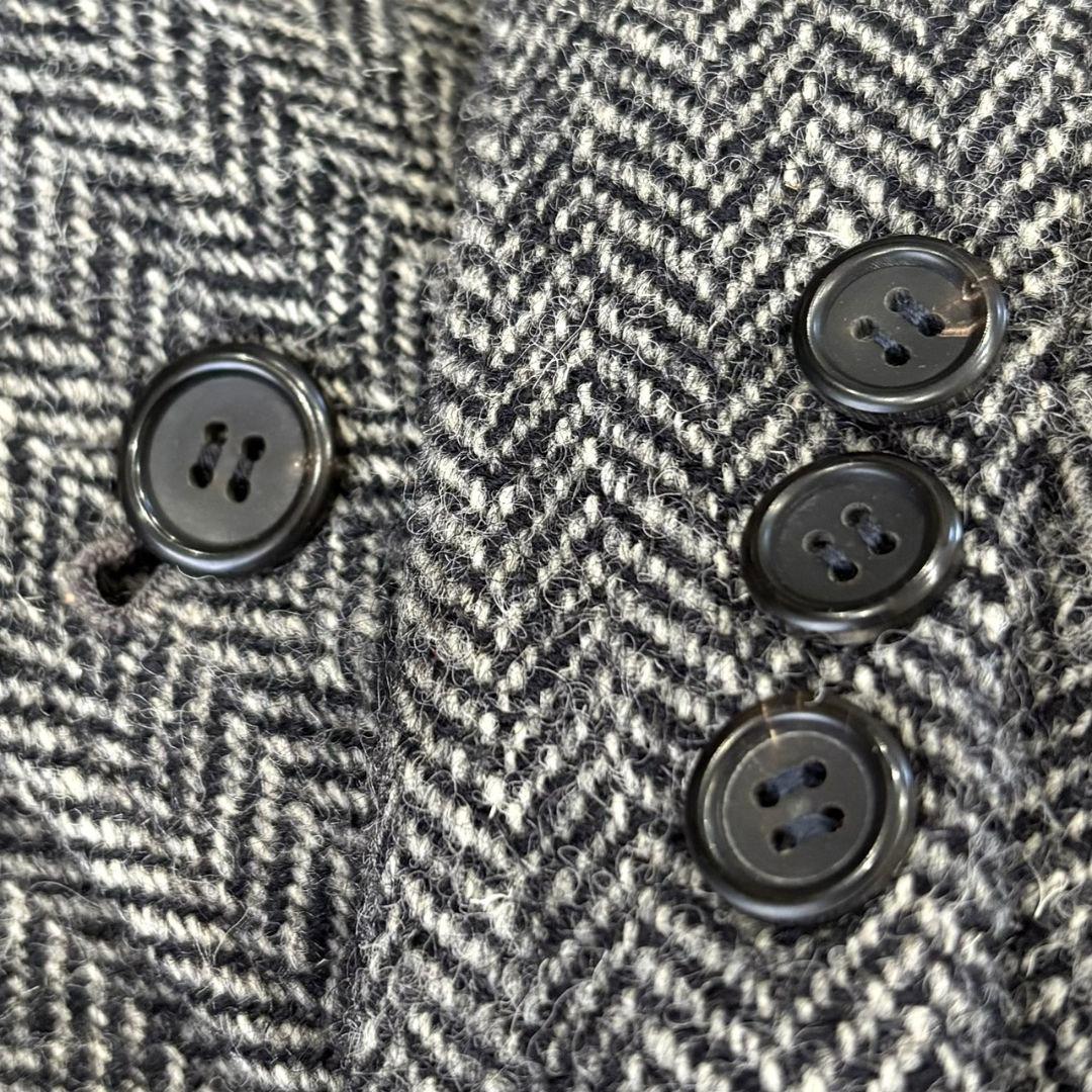 ハリスツイード テーラードジャケット 総柄 ヘリンボーン L チャコールグレー