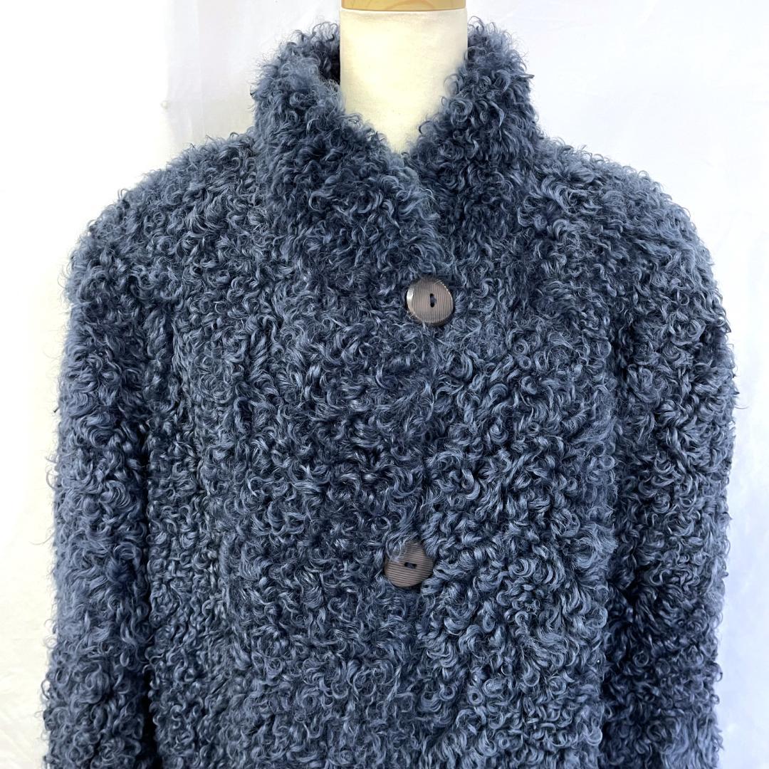 希少 EMBA エンバ ボア ファー コート ブルー