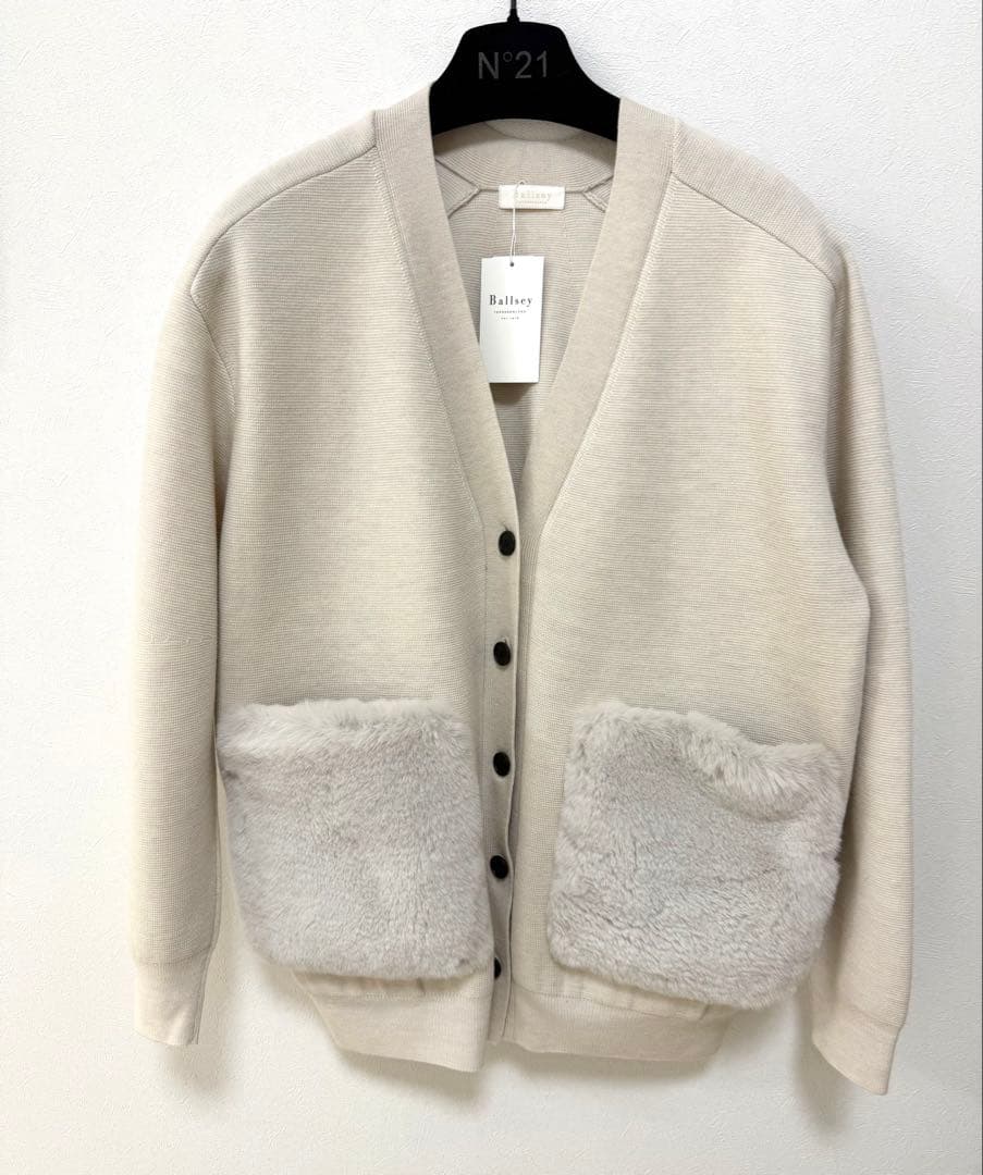 【試着のみ】Ballsey ミラノリブ ファー ポケットカーディガン