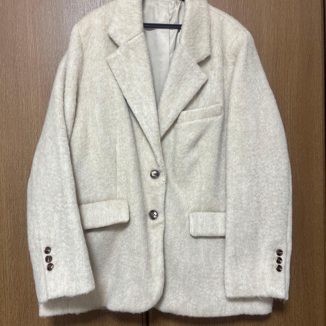 モヘアシャギージャケットコート　ベージュ　ベースメント