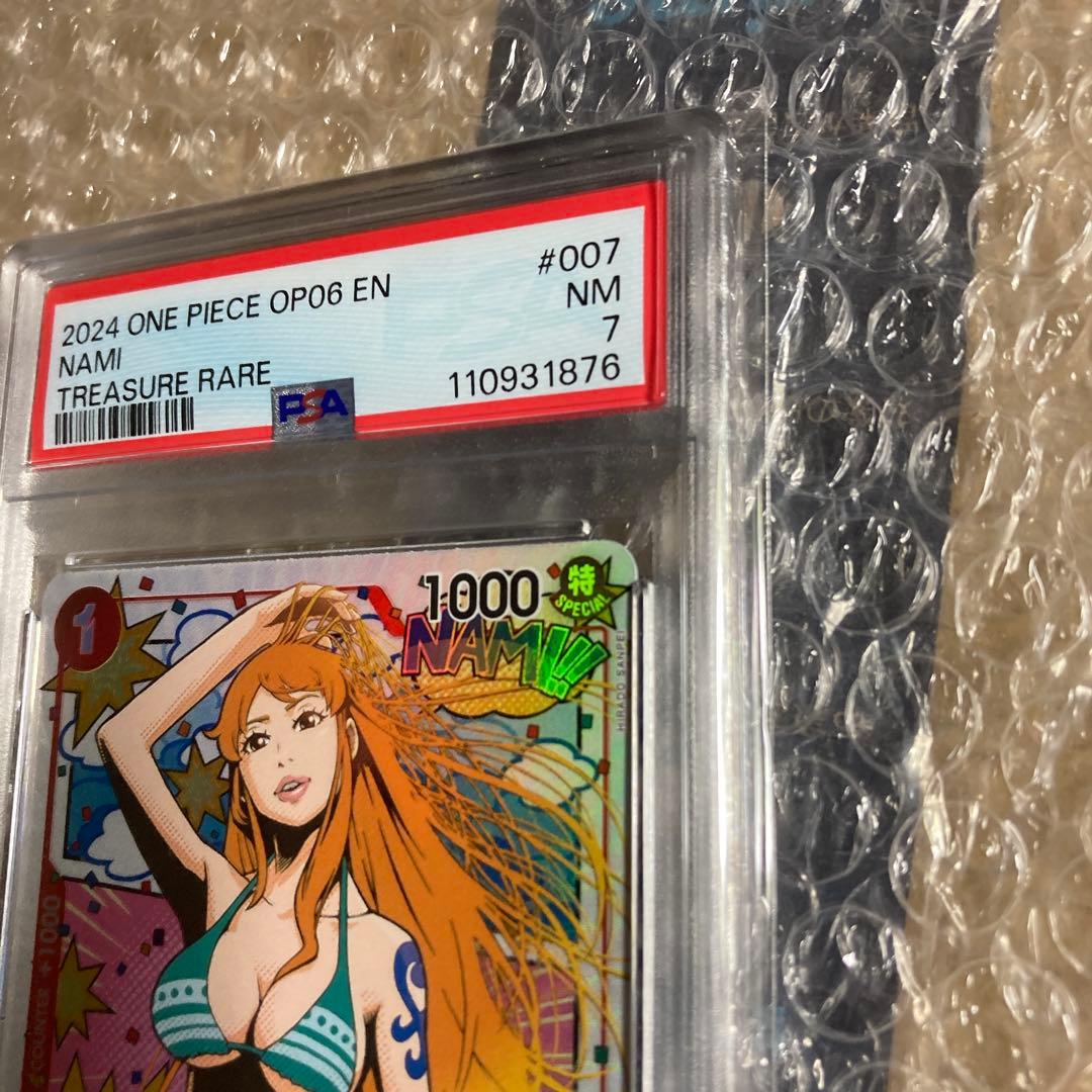 英語　ワンピースカード　ナミ　トレジャーレア　PSA7