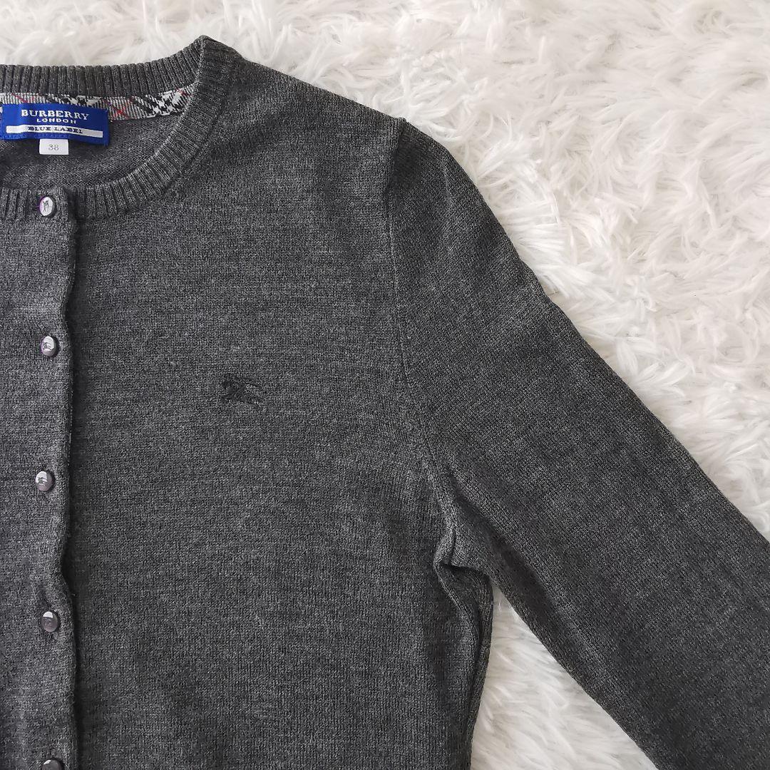 バーバリー ホースロゴ刺繍 ノヴァチェック ウール カーディガン グレー 38