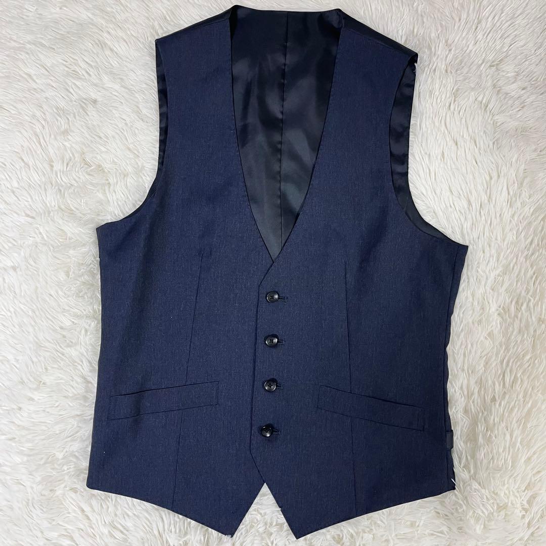 【美品/イタリア生地】スーツセレクト 3ピース セットアップ A5 ネイビー