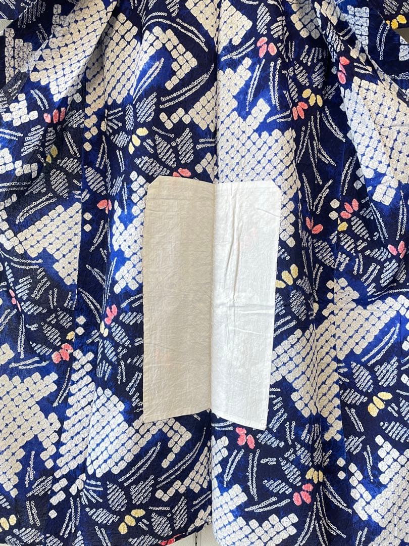 □夏涼浴衣　有松絞り　花柄　藍色　身丈約156.5cm