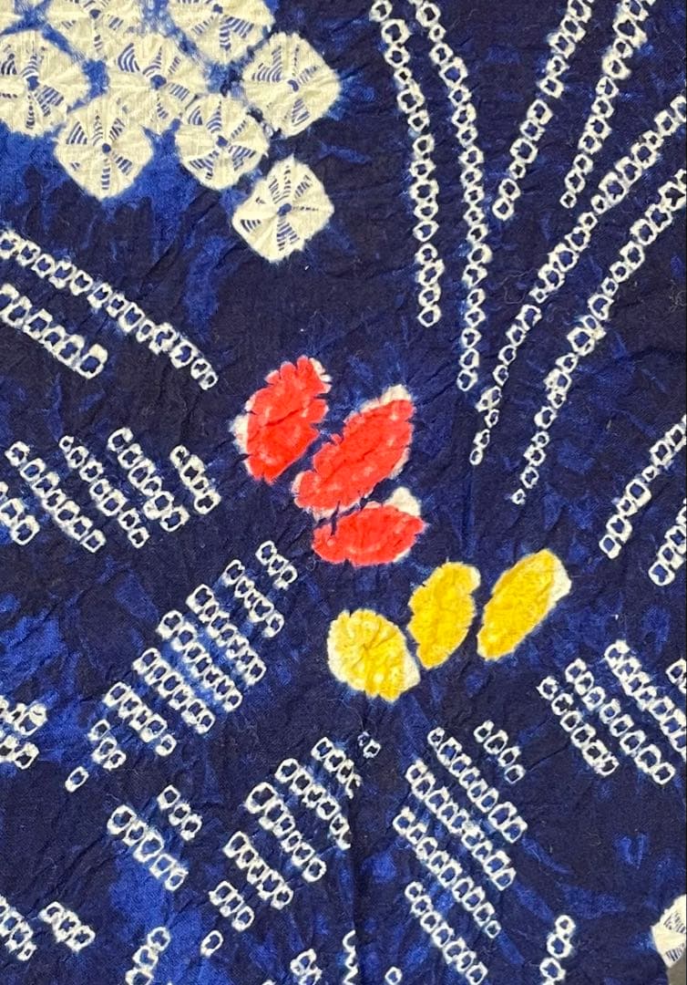 □夏涼浴衣　有松絞り　花柄　藍色　身丈約156.5cm